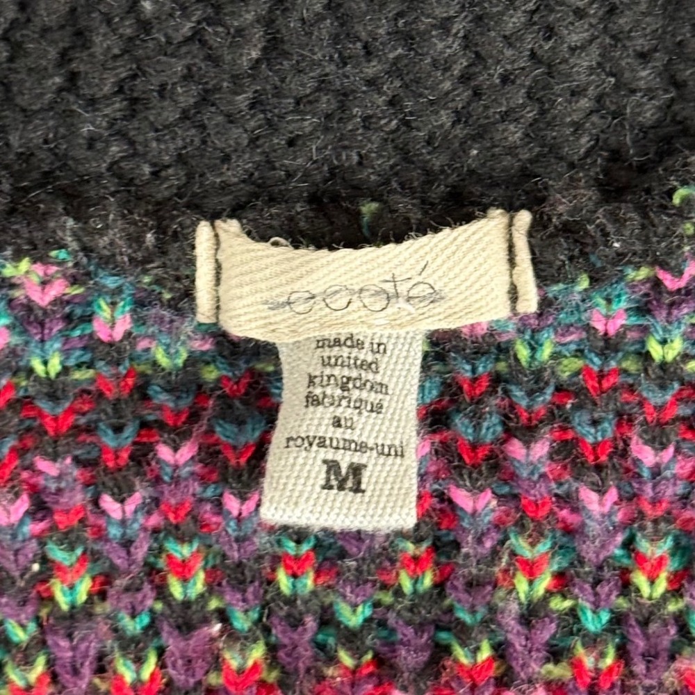Ecote Urban Outfitters Womens M Black Geometric Fair Isle Open Front Cardigan - Picture 3 of 6
